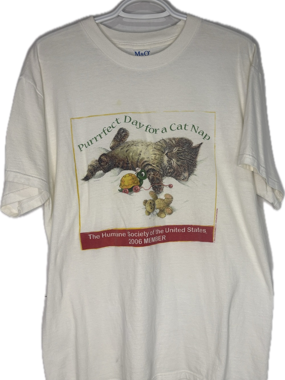 2006 HUMANE SOCIETY MEMBER T-SHIRT WHITE LARGE PURRRFECT DAY FOR A CAT NAP